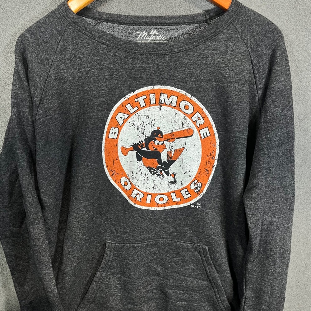 Majestic Threads Baltimore Orioles Sweatshirt Mens Grey Raglan Pullover MLB